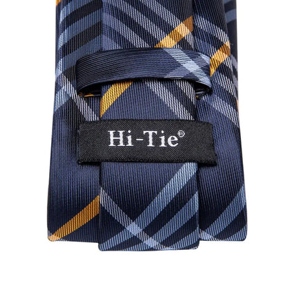 Hi-Tie Designer Silk Wedding Tie For Men Blue White Plaid Handky Cufflink Set Fashion Necktie For Men Business Party Wholesale