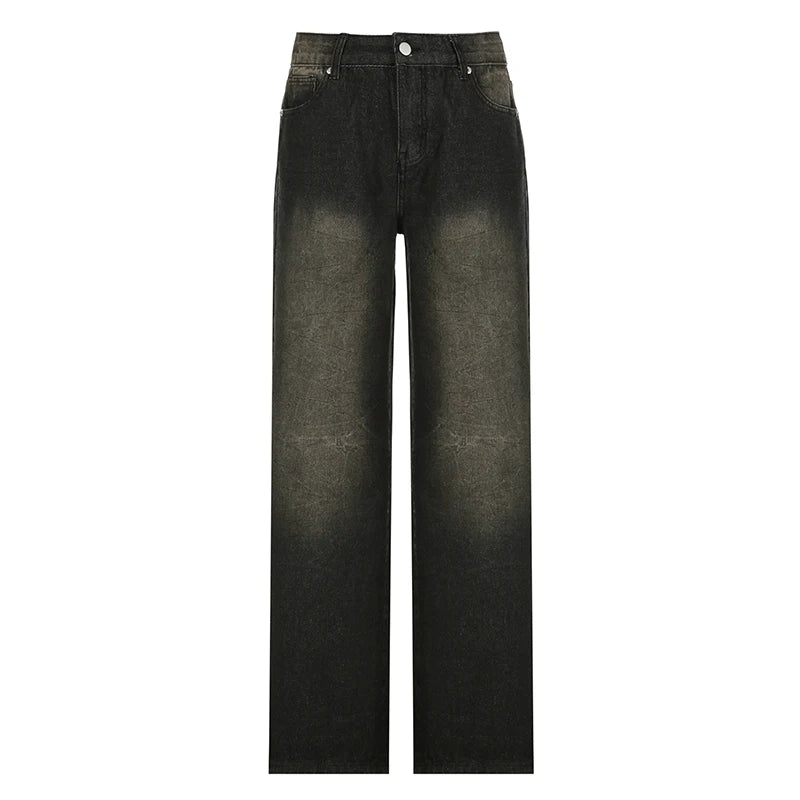 Darlingaga Streetwear Grunge Baggy Jeans Women Vintage Distressed Straight Leg Y2K Denim Pants 90s Aesthetic Outfits Washed Chic