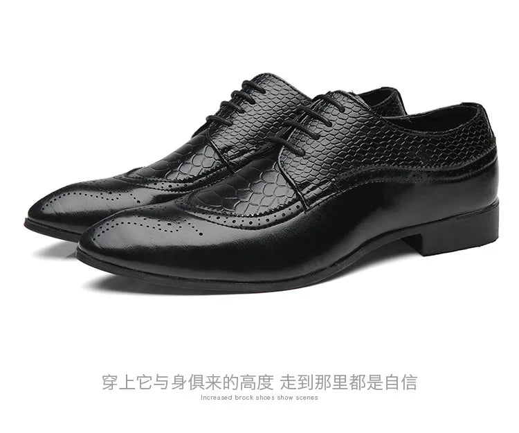 Business Casual Formal Lace-up Leather Shoes Men British Oxford Breathable Hombre Shoes Plus Size Office Wedding Flat Male Black