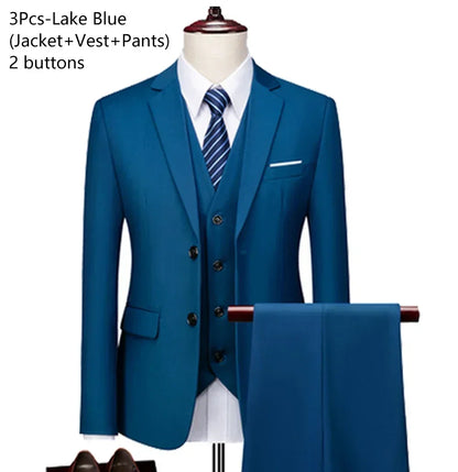 Elegant Suits For Men Wedding 3 Pieces 2 Set Luxury Fashion Classic Full Jackets Vest Pants Blazers Outfit 2024 Formal Costume