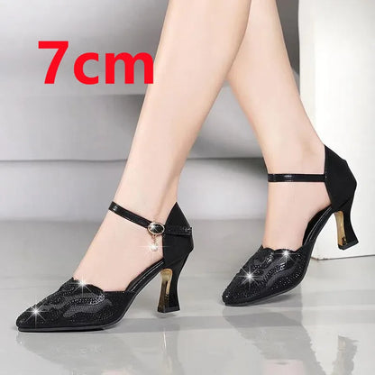 Women Cute Pointed Toe Black Buckle Strap High Heel Shoes Lady Casual Red Comfort Summer Stiletto Heels for Office & Party G6006