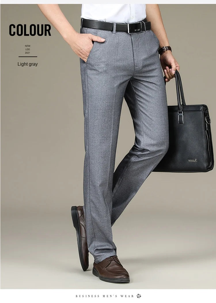 Spring Summer Suit Trousers For Men Straight flat linen Black Suit Pants Men Business Formal  Dress Pants Men Big Size 28-44 46