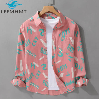 Spring Autumn Men's Clothing Design Sense Simple Long Sleeve Letter Printed Shirt Trendy Casual Fashion Versatile Men's Blouse