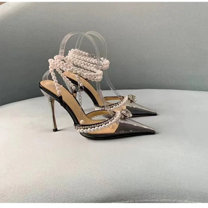 Clearance!!! Luxury Rhinestones Transparent PVC High quality Women Pumps Sandals Fashion Summer Stiletto High heels Party Shoes