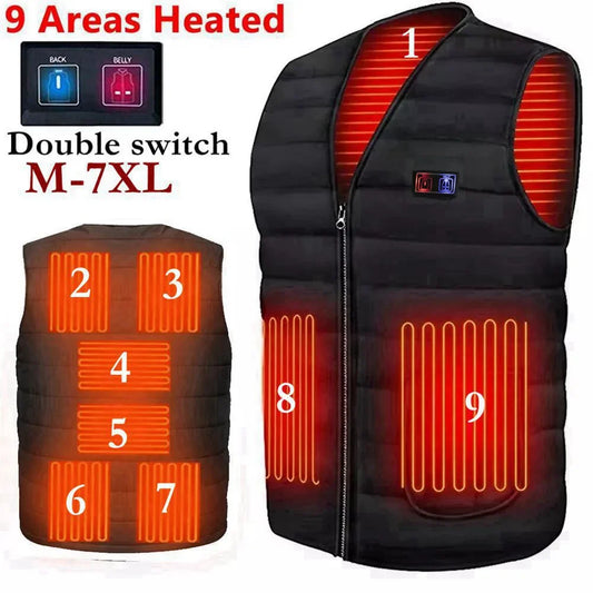 Unisex Heated Vest 9 Area Heating Thermal Jacket USB Electric Heating Vest Men Women Smart Headed Waistcoat for Outdoor Camping