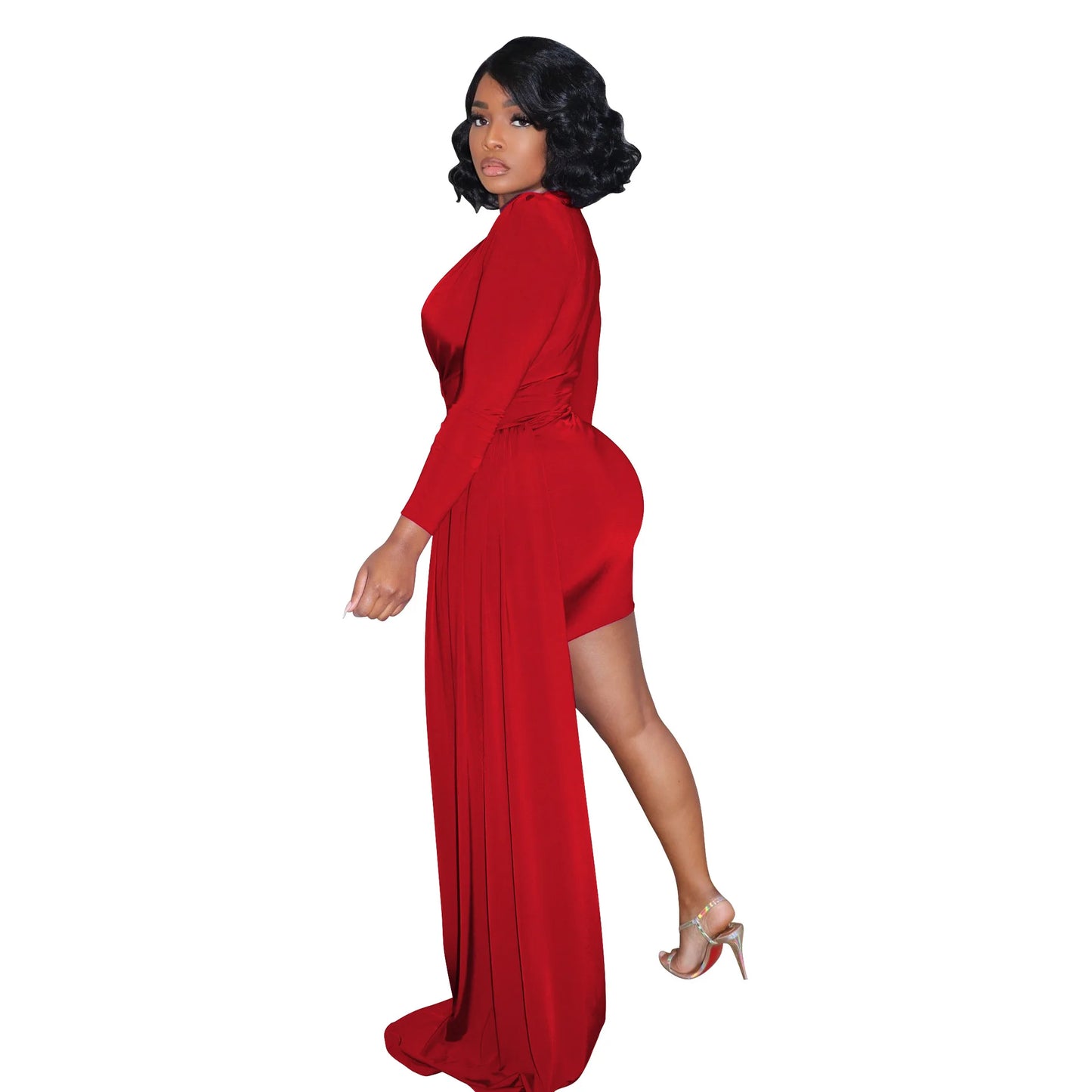 Elegant Deep V Neck Long Sleeve Sequins Prom Dress Women Elegant Wedding Party Mini Fashion Evening Dresses