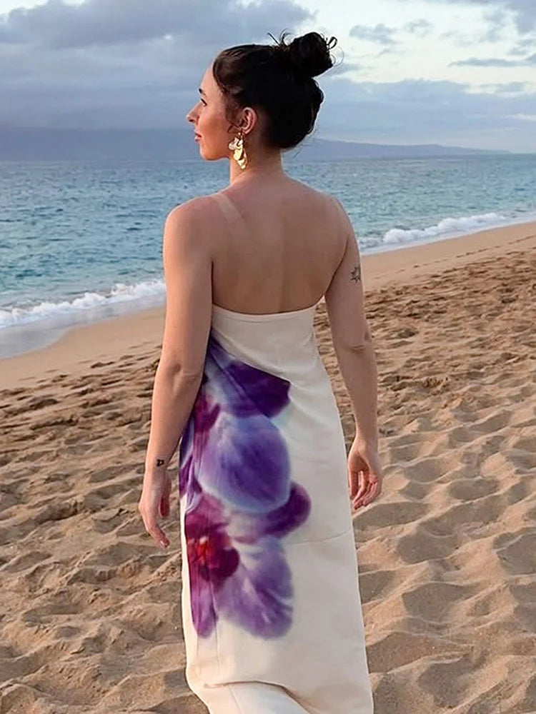 Spring/Summer Fashion Floral Print Bustier Dress Elegant Sleeveless Backless Loose A-Line Skirt Women's Casual Comfortable Dress