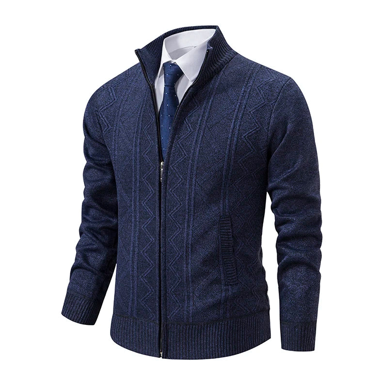 Thickened jacket men's autumn and winter warm trend line stand collar knitted cardigan sweater coat