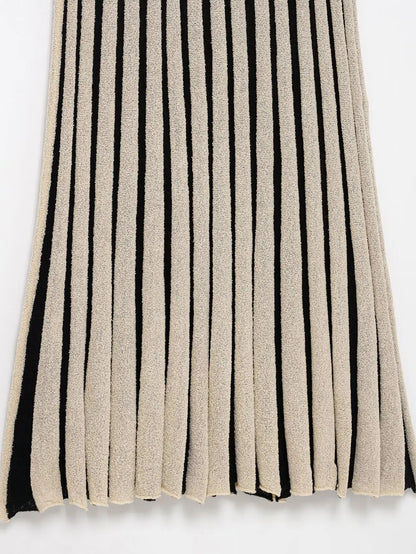 Spring Summer Women Casual Dress Striped Print Dress Round Neck Sleeveless Elastic Office Ladies Dresses Female Long Robe