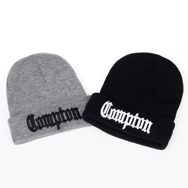 Unisex Compton Letter Embroidery Beanies Autumn Winter Warm Hat Hip Cap Beanie Hat Caps for Women Men