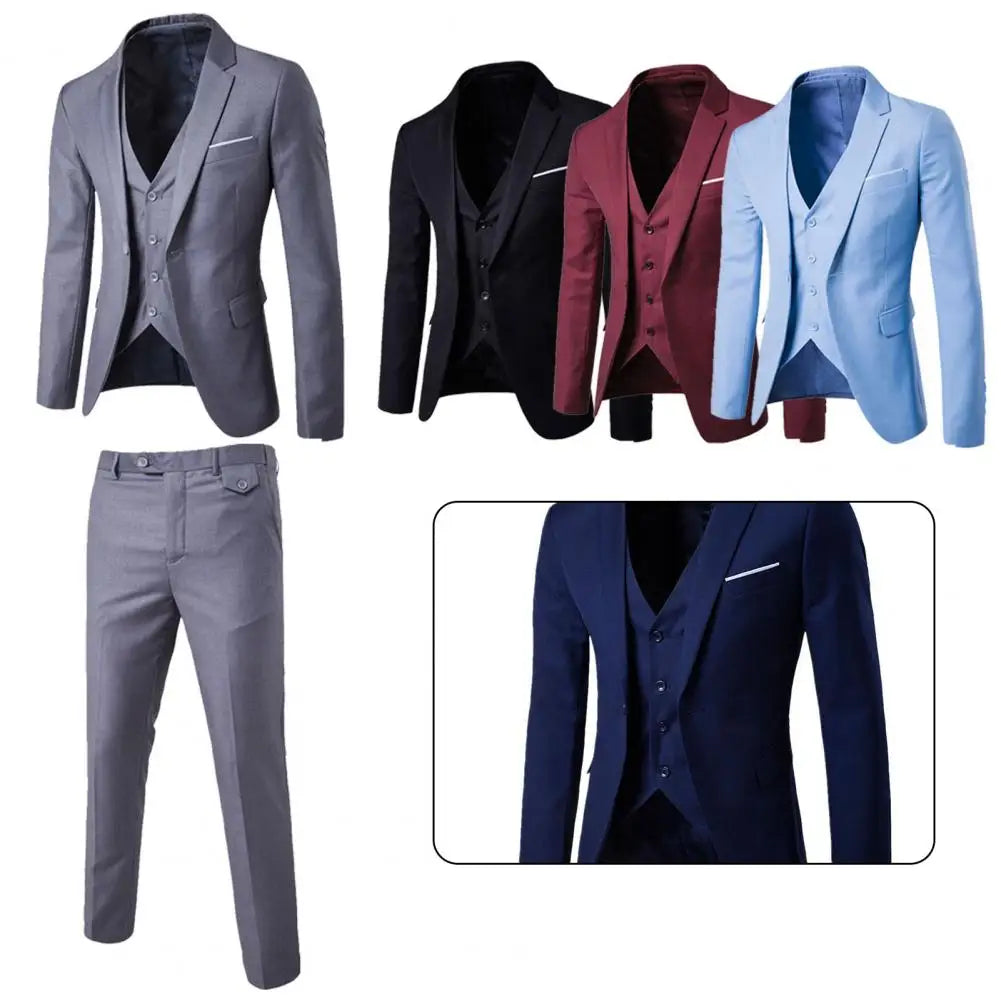 Luxury 2 piece men's wedding suit fashion men's slim solid color business office suit sets large size men Blazer+ pants