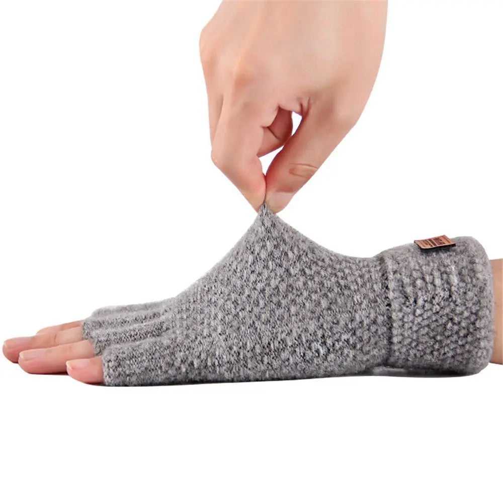 Office Thick Elastic Fingerless Gloves Driving Gloves Knitted Half Finger Mittens