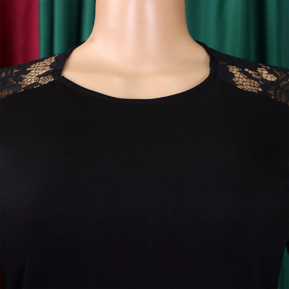 Sexy Bodycon Dresses for Women O Neck Lace Sleeve Sheath Package Hips Mid Calf Female Luxury Birthday Party Dinner Vestidos