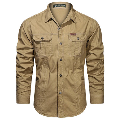 2024 Spring Cotton Cargo Shirt for Men Long Sleeve Multi-Pocket Shirts Outdoor Casual Colthing High Quality Militar Overshirt