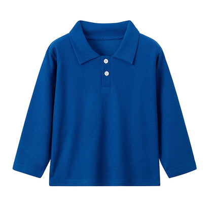 Children's solid color POLO shirt boy handsome fashion sports T-shirt girl lapel casual and comfortable half sleeve.