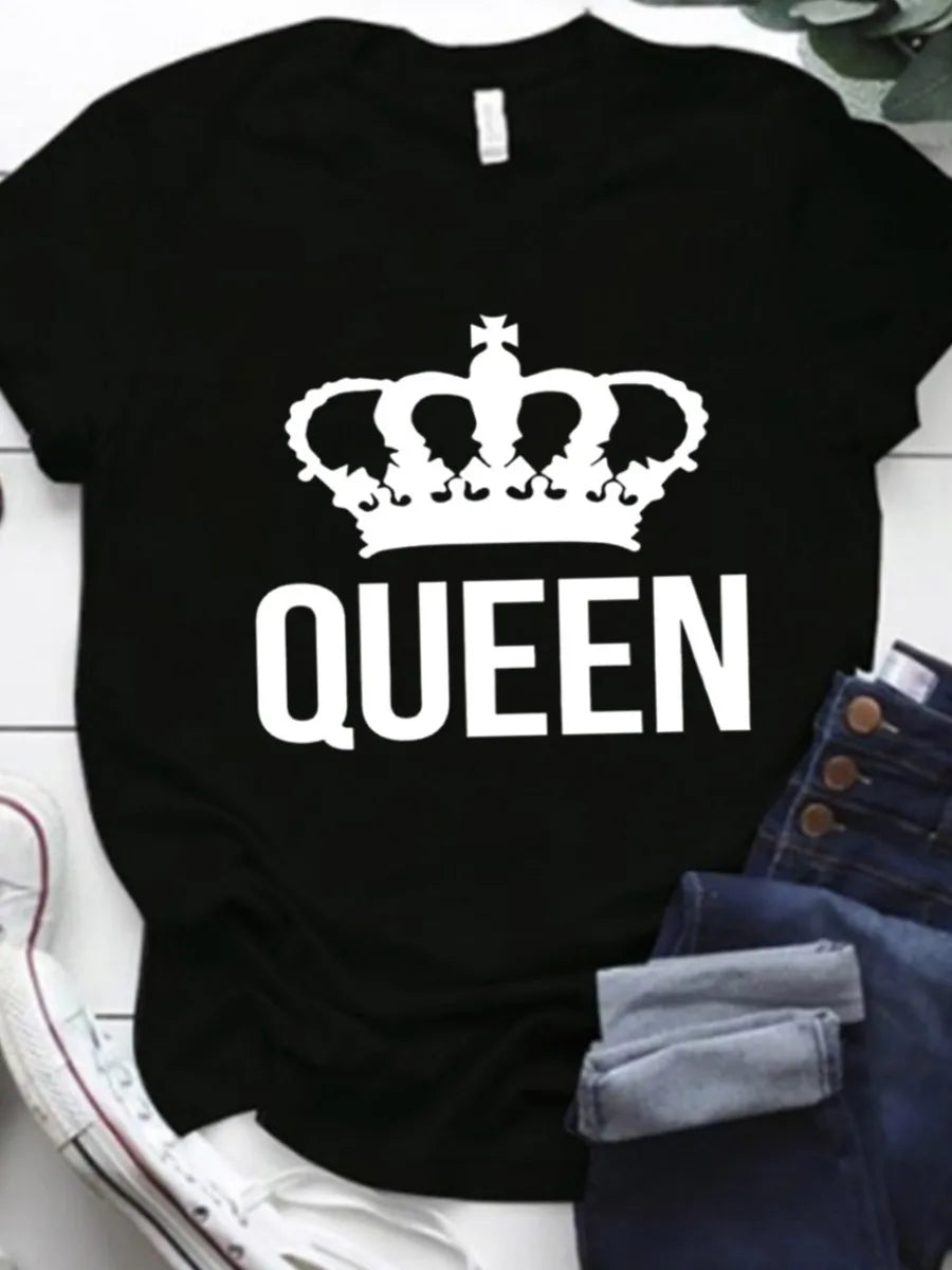 LW Women's Plus Size T-Shirts Letter Graphic Short Sleeve T-shirt Tee Women Casual Rhinestone Decor Tops Summer Women's Clothing