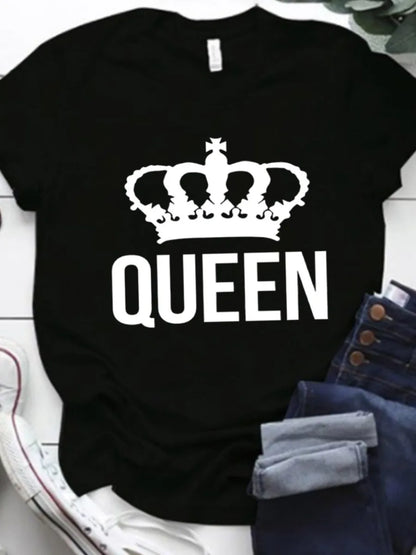LW Women's Plus Size T-Shirts Letter Graphic Short Sleeve T-shirt Tee Women Casual Rhinestone Decor Tops Summer Women's Clothing