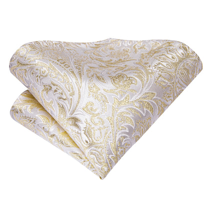 Hi-Tie Champagne Gold-color Silk Mens Elegant Ties Fashion Mens Necktie Pocket Square Cufflinks Set Business Party Wedding