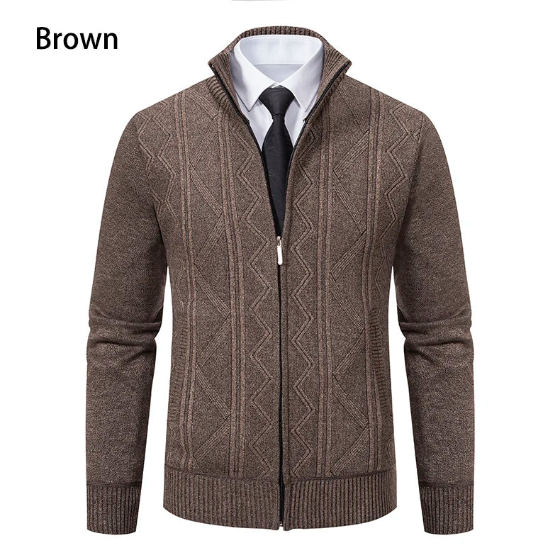 Thickened jacket men's autumn and winter warm trend line stand collar knitted cardigan sweater coat