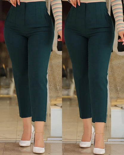 Women Pants High Waist Solid Pockets Pencil Pants Ankle Length Slim Fit Office Lady Zipper Flat Summer 2024 Slight Strech