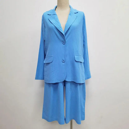 Cotton Linen Temperament Blazer Shorts Women's Blazer Suit 2 Piece Set Elastic Waist Thin Female Blazer Shorts Summer Outfit
