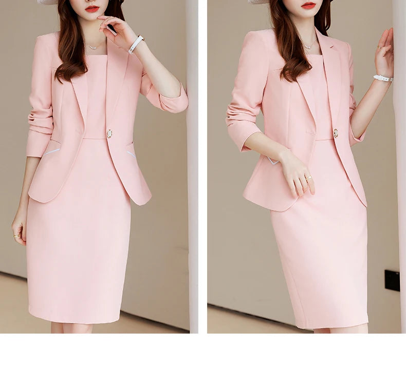 Yitimuceng Women Elegant Office Dress Set Slim Fit Fashionable Monochromatic Single Button New 2 Pcs Set