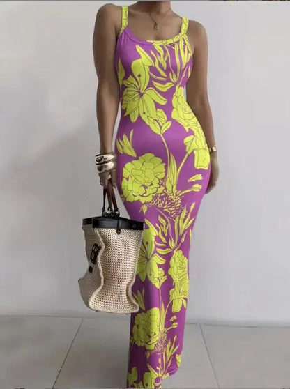 CM.YAYA Summer Women Sleeveless Strap O-neck Sexy 2024 Summer Long Evening Dress Knit Ribbon Night Club Party Maxi Dresses