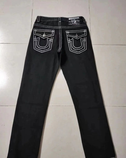 Embroidered Jeans for Men Clothing High Street Vintage Hip Hop Men Jeans Casual Straight and Versatile Baggy Jeans Men Pants