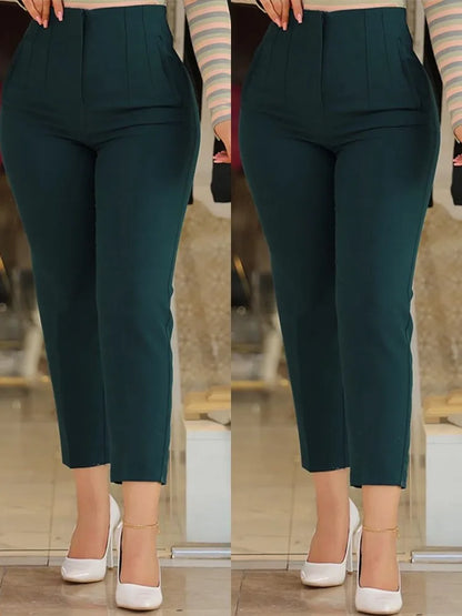 Elegant Pleated Waist Work Pants For Women White All-Match Daily OL Laides Fashion Office Formal Wear High Waisted Trousers