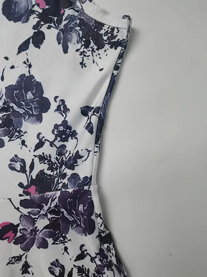 Spring and Summer Women's Digital Printing Short Sleeve Long Dress Round Neck Pullover Plaid Full Skirt Elegant Dress