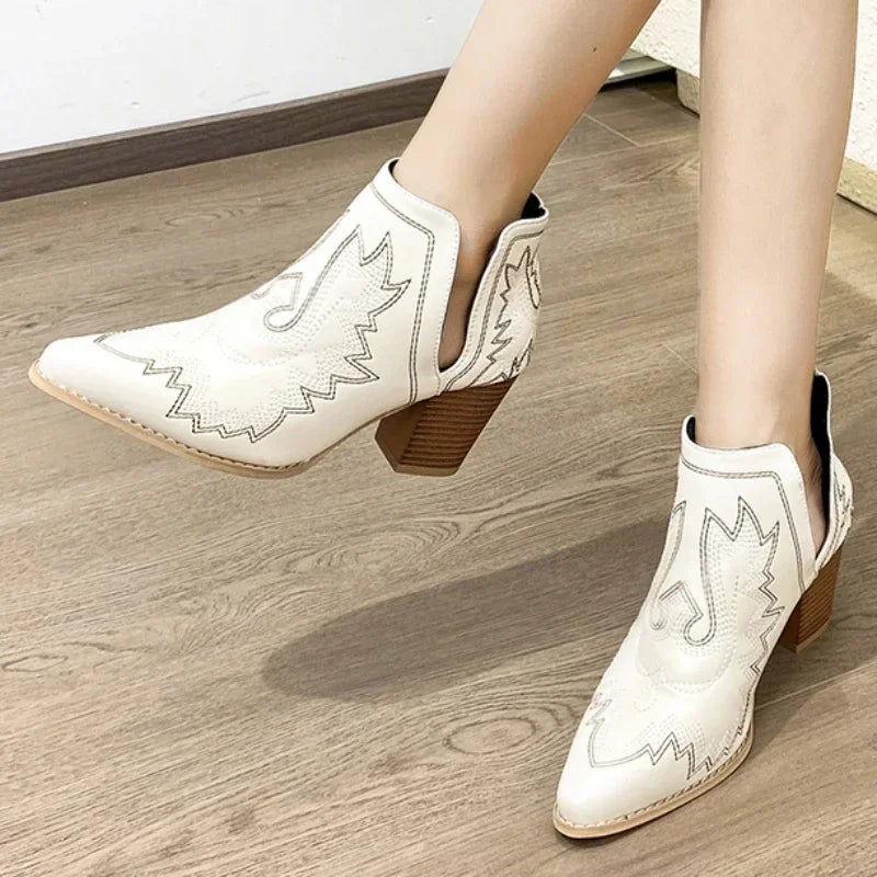 Shoes for Women 2023 Fashion Slip on Women's Boots Autumn Pointed Toe Solid High Heels Roman Short Barrel Large Size Naked Goth