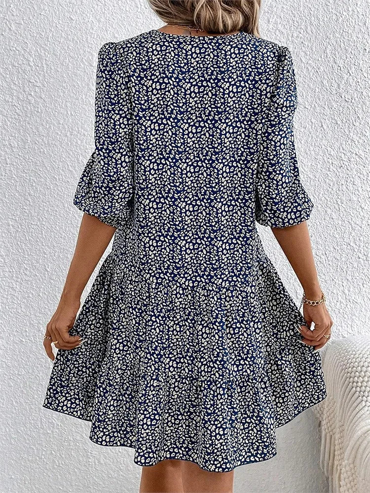 Spring Summer Fashion Floral Half Sleeve Dress 2024 Women Round Neck Casual Loose Comfortable Dresses For Women