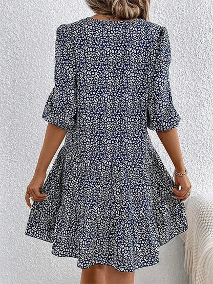 Spring Summer Fashion Floral Half Sleeve Dress 2024 Women Round Neck Casual Loose Comfortable Dresses For Women
