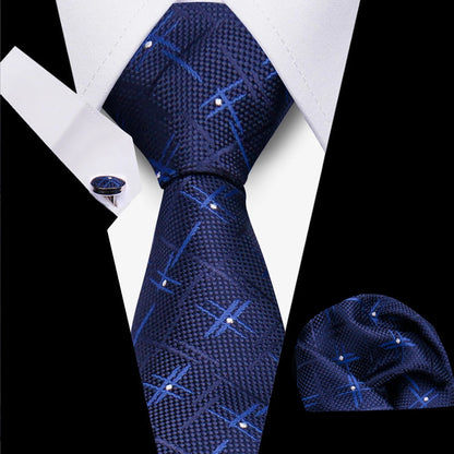 Classic Elegant Ties For Men Fashion Gifts Striped Solid Necktie Handchief Cufflink 3 Pcs Set Wedding Business Suit Accessories