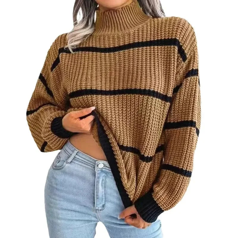 Sell Fast Knitted Sweater Casual Loose Fit Long Sleeve Pullover Turtle Neck Polo European American E-commerce