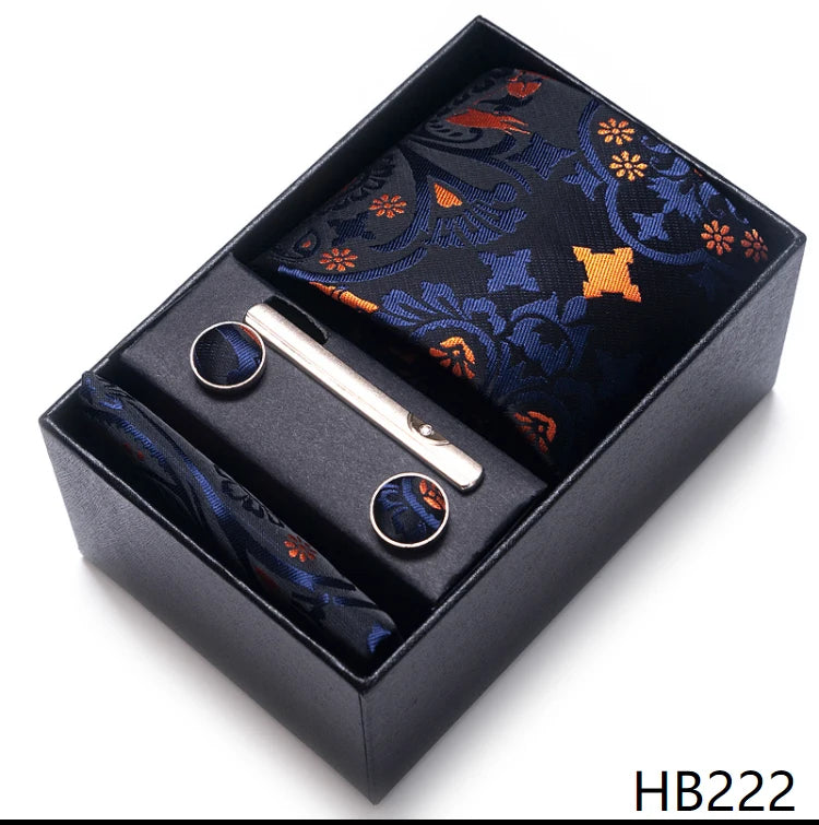 Mix Colors Wholesale 2023 New Style Wedding Gift Tie Pocket Squares Set Necktie Box Men Fit Wedding Blue Paisley