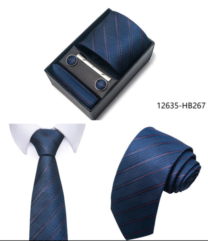 Luxury Brand 8 cm Tie Handkerchief Cufflink Clip Set For Men Wedding Gravata Suit Accessories Holiday Gift Box