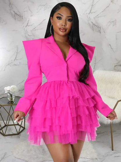 women Elegant and chic dress long sleeve spring female fashion dress mash blazer dress wholesale dropshipping