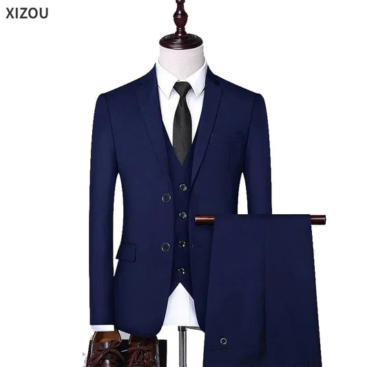 High Quality Men Suits Wedding 3 Pieces 2 Full Set Elegant Slim Fit Jackets Vest Pants Luxury Blazers 2024 Formal Adult Costumes