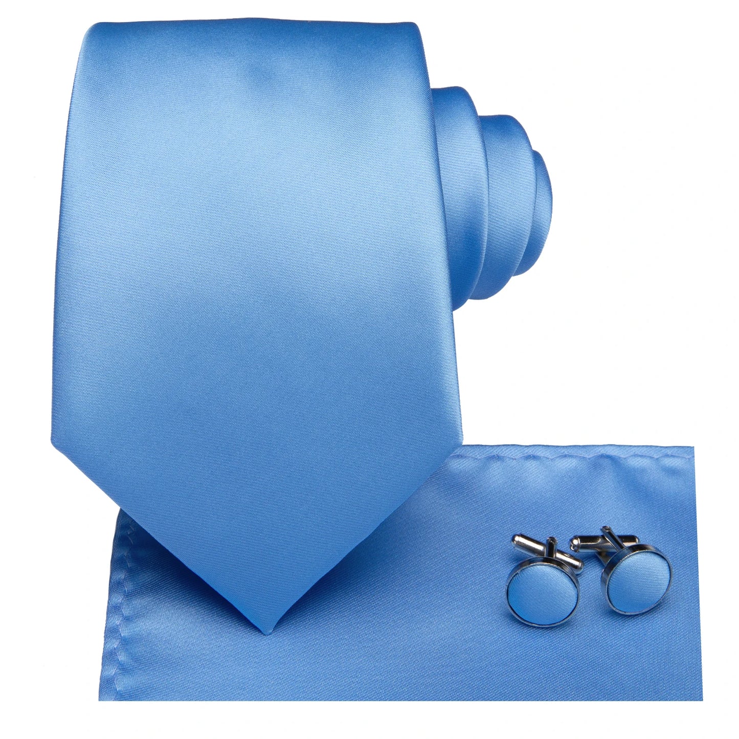 Hi-Tie Light Blue Solid Silk Wedding Nicktie For Men Hanky Cufflink Gift Men Tie Set Business Party Dropshipping Novelty Design