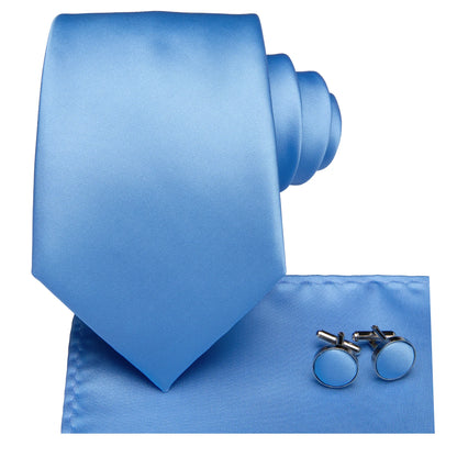 Hi-Tie Light Blue Solid Silk Wedding Nicktie For Men Hanky Cufflink Gift Men Tie Set Business Party Dropshipping Novelty Design