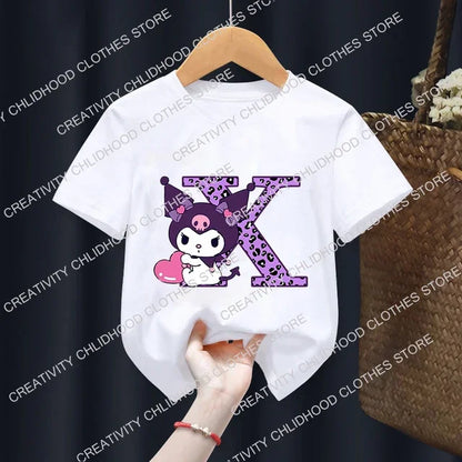 Kuromis Children T-Shirt Letter A B C D Cartoons Kid Tee Shirts Anime Kawaii Tops Casual Clothes Boy Girl Fashion Short Sleeve