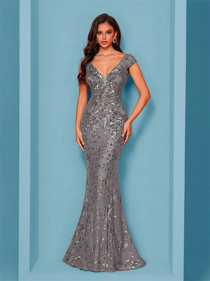 Lucyinlove Elegant Champagne Evening Dress For Women Long 2025 Luxury Mermaid Formal Sequins Prom Wedding Party Cocktail Dresses
