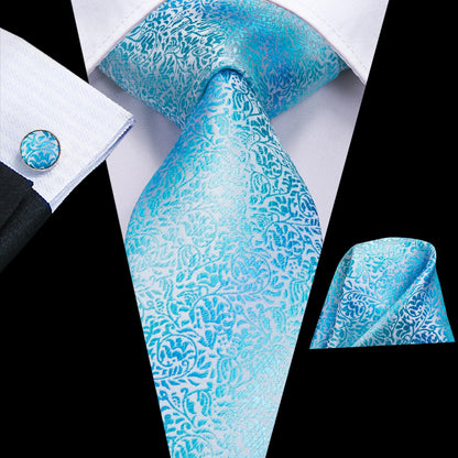 Hi-Tie Light Blue Solid Silk Wedding Nicktie For Men Hanky Cufflink Gift Men Tie Set Business Party Dropshipping Novelty Design