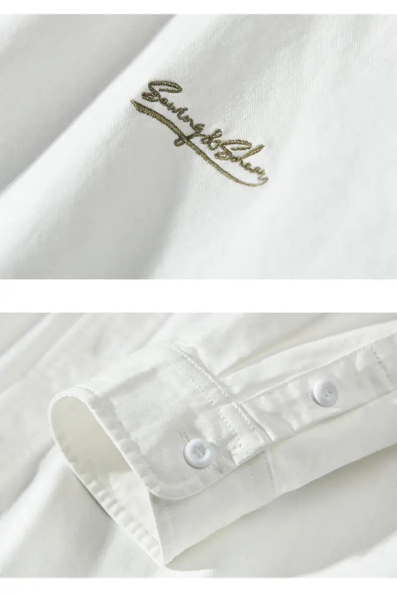 2024 New Spring and Summer Fresh Leisure Loose Embroidery Spliced Contrast Color Long Sleeve Workwear Thin Men's Shirt Coat