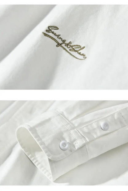 2024 New Spring and Summer Fresh Leisure Loose Embroidery Spliced Contrast Color Long Sleeve Workwear Thin Men's Shirt Coat