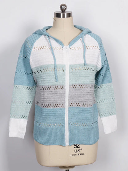 2024 Autumn and Winter New Casual Cardigan Women's Tops Plus Plus Zip Hoodie Colorblocking Lightweight Loose Top