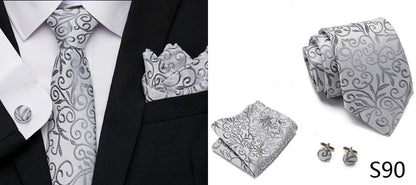 Hot Sale Holiday Gift Tie Pocket Squares Cufflink Set Necktie Dot Man Dark Grey Wedding Accessories Performance