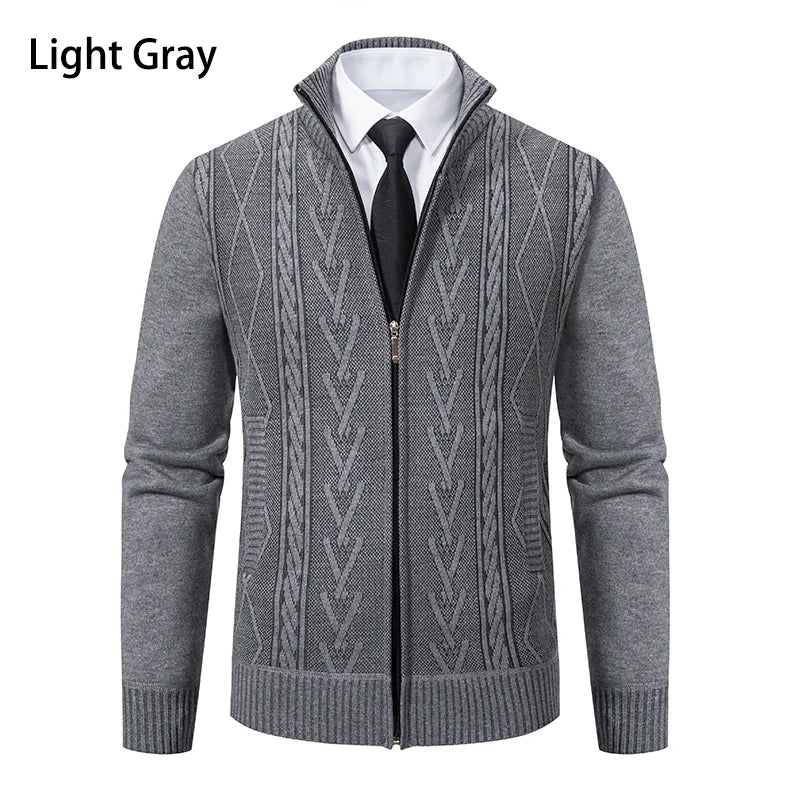 Thickened jacket men's autumn and winter warm trend line stand collar knitted cardigan sweater coat