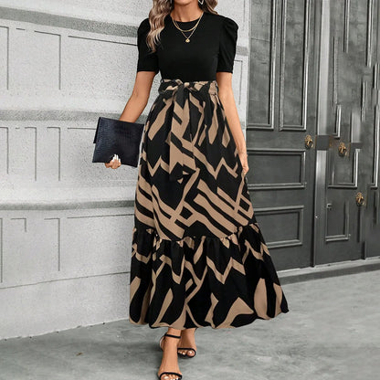 Spring Elegant Dress For Women Bow Tie Waist Cinched Dress A-Lin Flowing Skirt Office Women'S Clothing High Waisted Fashion Dres